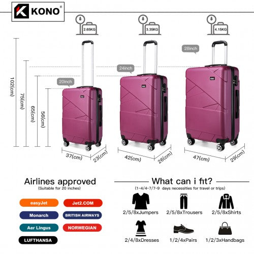 Kono 20-24-28” Bandage Effect Hard Shell Suitcase - Purple