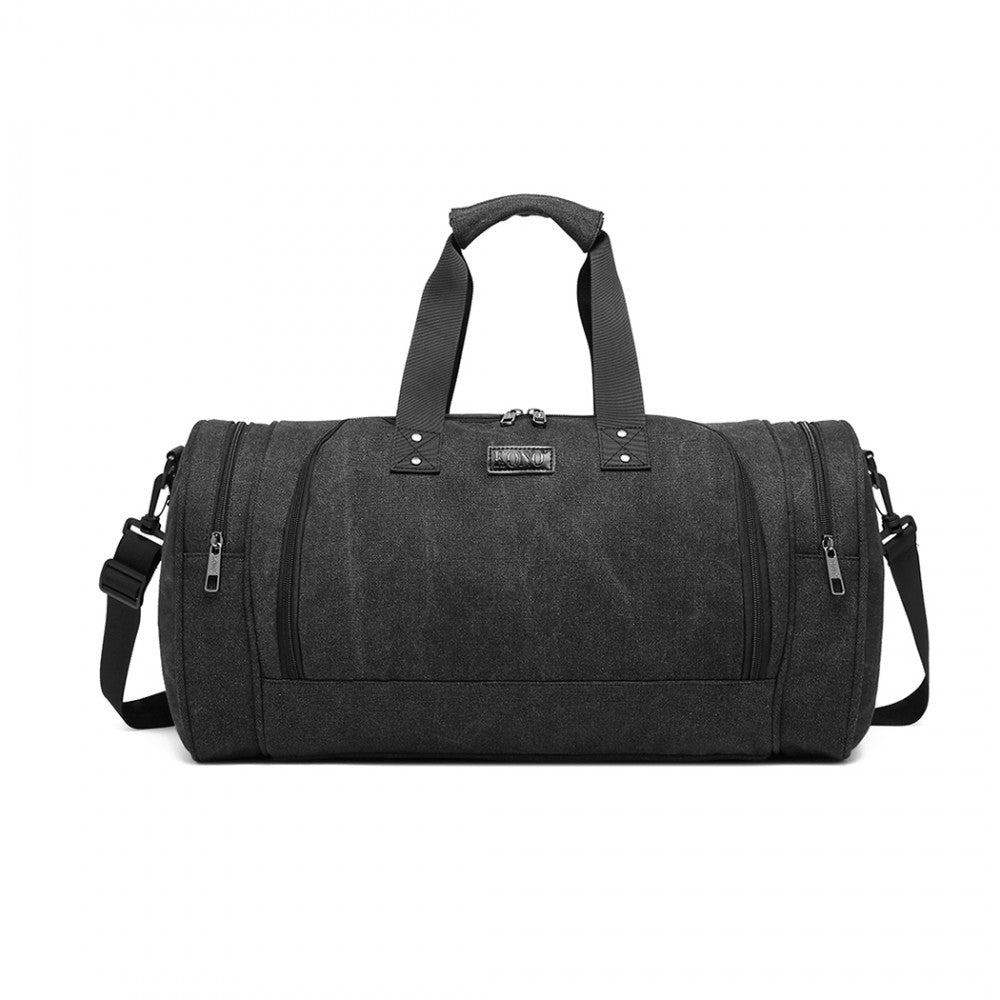 Kono Canvas Barrel Duffle Travel Bag - Black