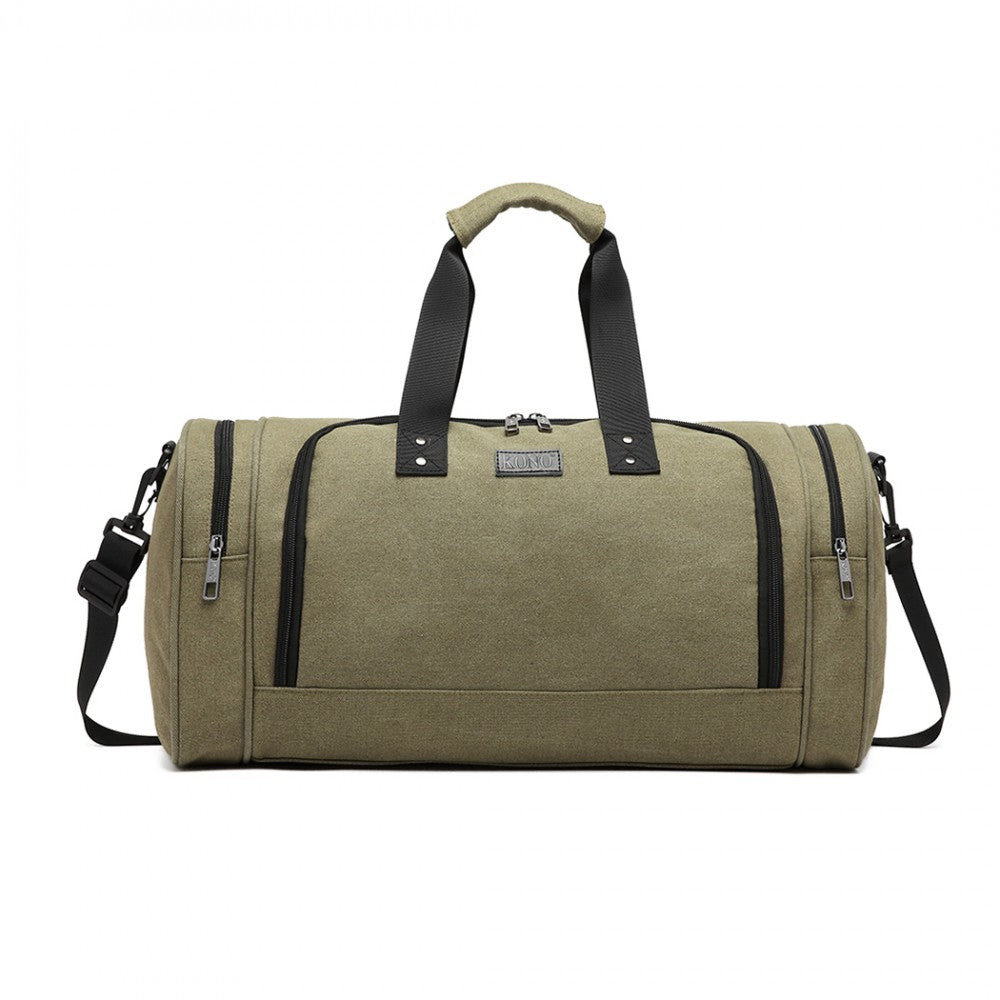 Kono Canvas Barrel Duffle Travel Bag - Green
