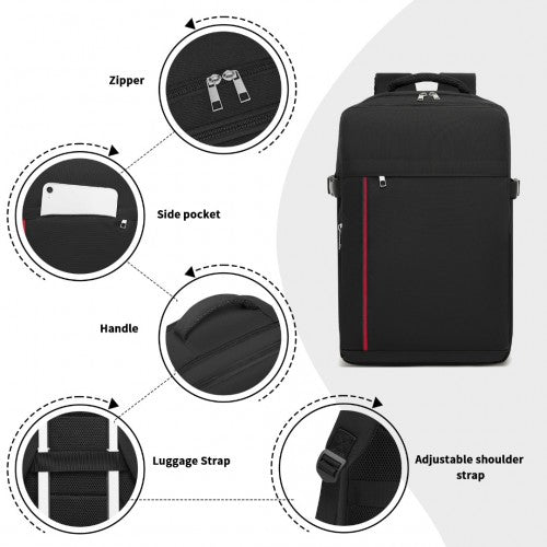 Kono 20L Cabin Backpack with Red Trim for 15.6” Laptop – Water-Resistant Travel Daypack with Luggage Strap