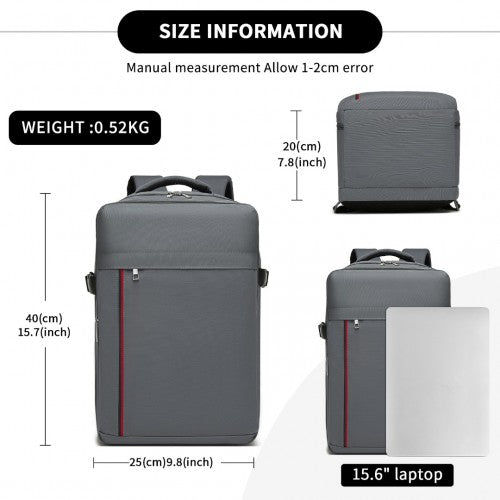 Kono 20L Cabin Backpack with Red Trim for 15.6” Laptop – Water-Resistant Travel Daypack with Luggage Strap