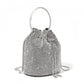 Women's Rhinestone Evening Bag – Sparkly Handbag with Metal Ring Handle and Chain Crossbody Strap - Silver