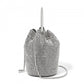 Women's Rhinestone Evening Bag – Sparkly Handbag with Metal Ring Handle and Chain Crossbody Strap - Silver