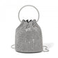 Women's Rhinestone Evening Bag – Sparkly Handbag with Metal Ring Handle and Chain Crossbody Strap - Silver