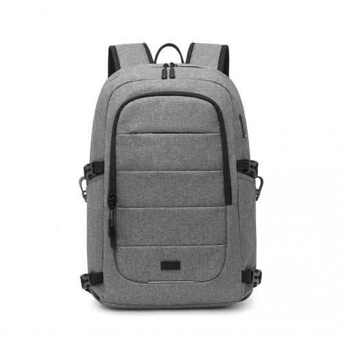 Kono Multi-Compartment Water-Resistant Backpack With USB Charging Port - Grey