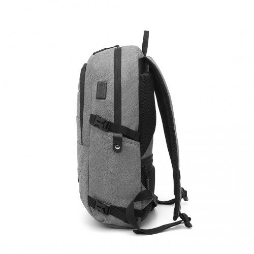 Kono Multi-Compartment Water-Resistant Backpack With USB Charging Port - Grey