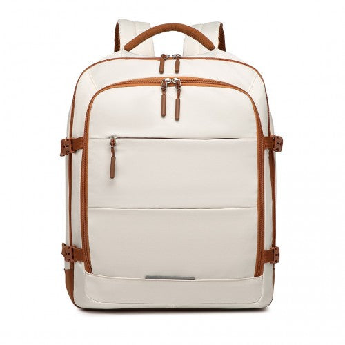 Kono Premium Carry-On Travel Backpack with Suitcase-Style Opening Multi-Level High-Capacity Cabin Bag - Beige/Brown