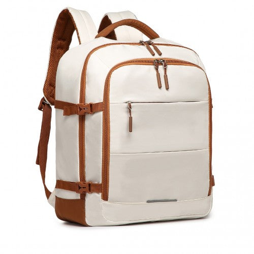Kono Premium Carry-On Travel Backpack with Suitcase-Style Opening Multi-Level High-Capacity Cabin Bag - Beige/Brown