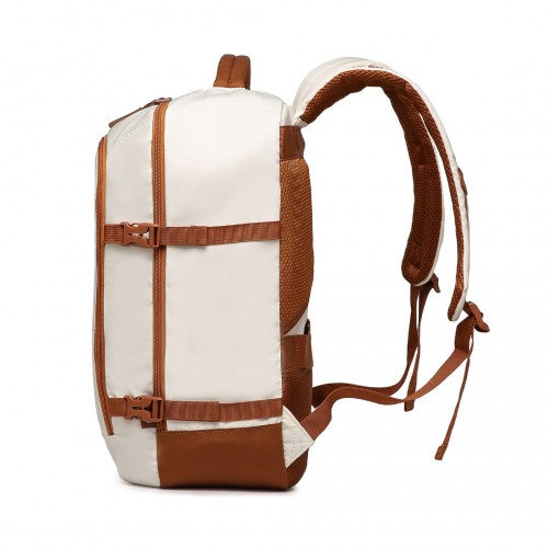 Kono Premium Carry-On Travel Backpack with Suitcase-Style Opening Multi-Level High-Capacity Cabin Bag - Beige/Brown