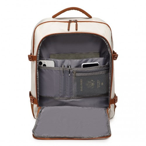 Kono Premium Carry-On Travel Backpack with Suitcase-Style Opening Multi-Level High-Capacity Cabin Bag - Beige/Brown