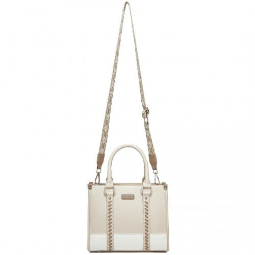 Miss Lulu PU Leather Graceful Spacious Tote Bag with Woven Trim and Detachable Ethnic Strap