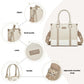 Miss Lulu PU Leather Graceful Spacious Tote Bag with Woven Trim and Detachable Ethnic Strap