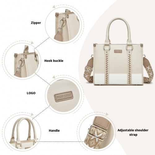 Miss Lulu PU Leather Graceful Spacious Tote Bag with Woven Trim and Detachable Ethnic Strap