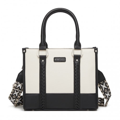 Miss Lulu PU Leather Graceful Spacious Tote Bag with Woven Trim and Detachable Ethnic Strap