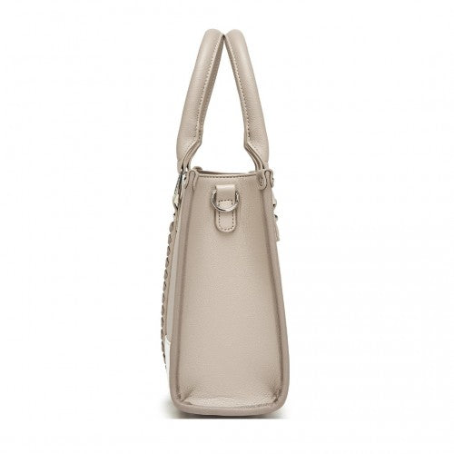 Miss Lulu PU Leather Graceful Spacious Tote Bag with Woven Trim and Detachable Ethnic Strap