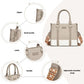 Miss Lulu PU Leather Graceful Spacious Tote Bag with Woven Trim and Detachable Ethnic Strap