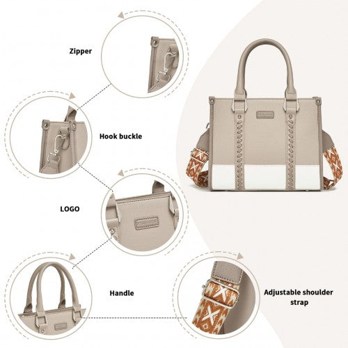 Miss Lulu PU Leather Graceful Spacious Tote Bag with Woven Trim and Detachable Ethnic Strap