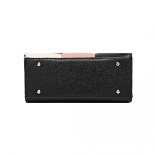 Miss Lulu PU Leather Three-Tone Stitched Shoulder Handbag - Stylish Daily Bag with Adjustable Strap