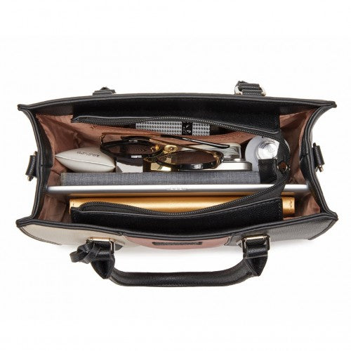 Miss Lulu PU Leather Three-Tone Stitched Shoulder Handbag - Stylish Daily Bag with Adjustable Strap