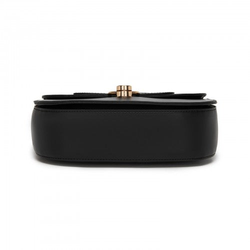 Miss Lulu Stylish PU Saddle Bag with Chain-Accent Top Handle & Adjustable Strap