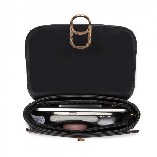 Miss Lulu Stylish PU Saddle Bag with Chain-Accent Top Handle & Adjustable Strap