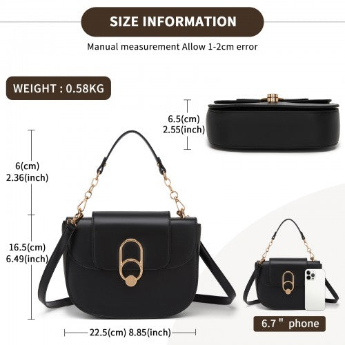 Miss Lulu Stylish PU Saddle Bag with Chain-Accent Top Handle & Adjustable Strap