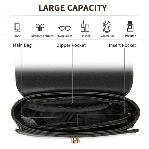 Miss Lulu Stylish PU Saddle Bag with Chain-Accent Top Handle & Adjustable Strap