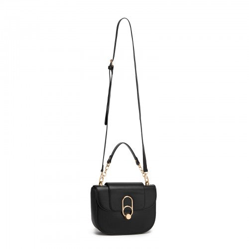 Miss Lulu Stylish PU Saddle Bag with Chain-Accent Top Handle & Adjustable Strap
