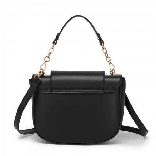 Miss Lulu Stylish PU Saddle Bag with Chain-Accent Top Handle & Adjustable Strap