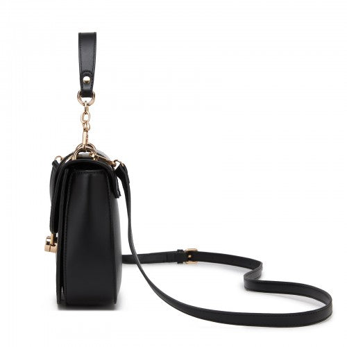 Miss Lulu Stylish PU Saddle Bag with Chain-Accent Top Handle & Adjustable Strap