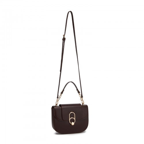 Miss Lulu Stylish PU Saddle Bag with Chain-Accent Top Handle & Adjustable Strap