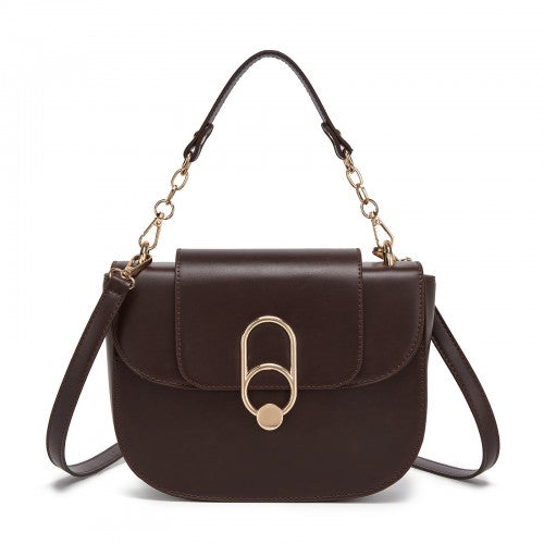 Miss Lulu Stylish PU Saddle Bag with Chain-Accent Top Handle & Adjustable Strap