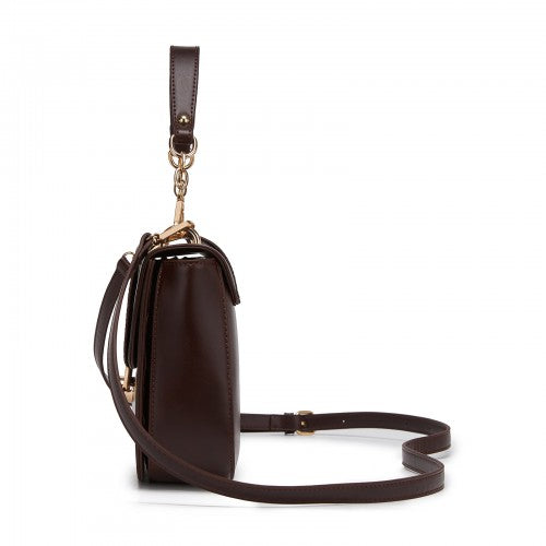 Miss Lulu Stylish PU Saddle Bag with Chain-Accent Top Handle & Adjustable Strap