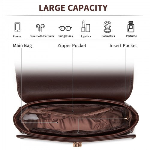 Miss Lulu Stylish PU Saddle Bag with Chain-Accent Top Handle & Adjustable Strap