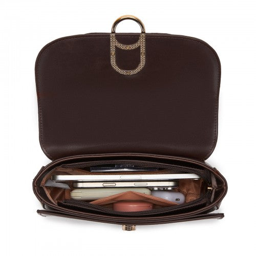 Miss Lulu Stylish PU Saddle Bag with Chain-Accent Top Handle & Adjustable Strap