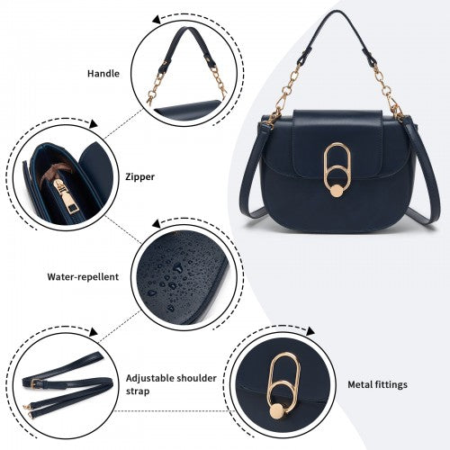 Miss Lulu Stylish PU Saddle Bag with Chain-Accent Top Handle & Adjustable Strap