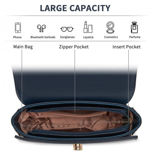 Miss Lulu Stylish PU Saddle Bag with Chain-Accent Top Handle & Adjustable Strap