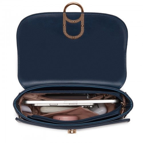 Miss Lulu Stylish PU Saddle Bag with Chain-Accent Top Handle & Adjustable Strap