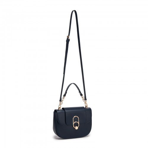 Miss Lulu Stylish PU Saddle Bag with Chain-Accent Top Handle & Adjustable Strap