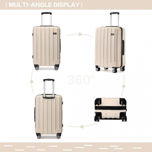 Kono 24 Inch Striped ABS Hard Shell Luggage With 360-Degree Spinner Wheels - Beige