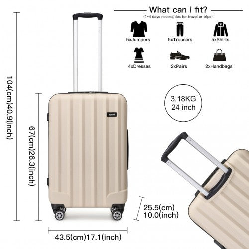 Kono 24 Inch Striped ABS Hard Shell Luggage With 360-Degree Spinner Wheels - Beige