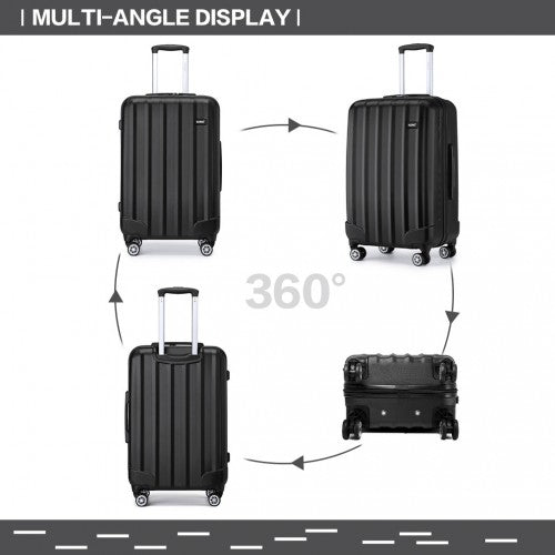 Kono 24 Inch Striped ABS Hard Shell Luggage With 360-Degree Spinner Wheels - Black