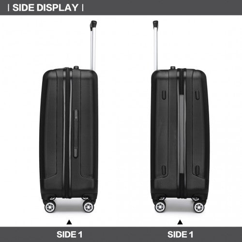 Kono 24 Inch Striped ABS Hard Shell Luggage With 360-Degree Spinner Wheels - Black