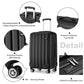 Kono 24 Inch Striped ABS Hard Shell Luggage With 360-Degree Spinner Wheels - Black
