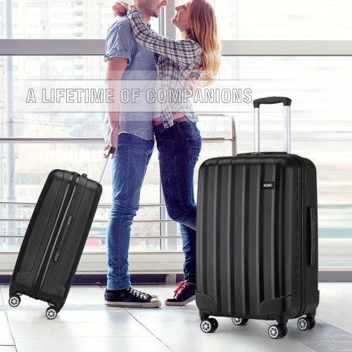 Kono 24 Inch Striped ABS Hard Shell Luggage With 360-Degree Spinner Wheels - Black