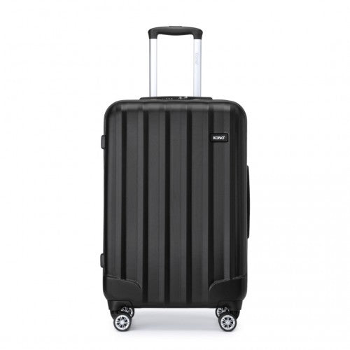 Kono 24 Inch Striped ABS Hard Shell Luggage With 360-Degree Spinner Wheels - Black