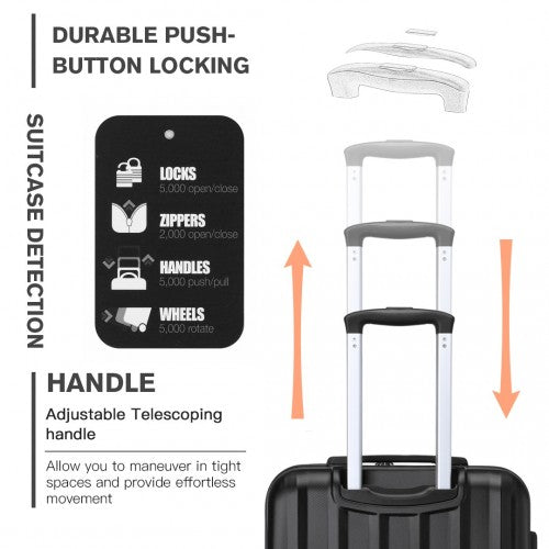 Kono 24 Inch Striped ABS Hard Shell Luggage With 360-Degree Spinner Wheels - Black