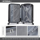 Kono 24 Inch Striped ABS Hard Shell Luggage With 360-Degree Spinner Wheels - Black