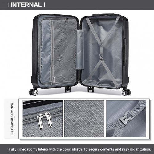 Kono 24 Inch Striped ABS Hard Shell Luggage With 360-Degree Spinner Wheels - Black