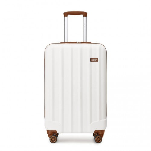 Kono 19 Inch Cabin Size ABS Hard Shell Luggage With Vertical Stripes - Ideal For Carry-On - Cream